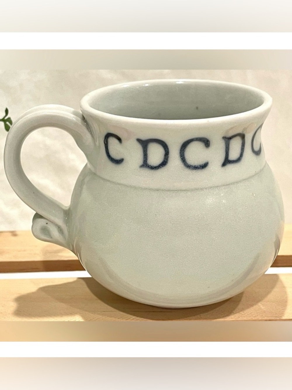 💥3/$50 1981 Artisan Signed Handmade White Ceramic Mug w Blue Lettering “C D”